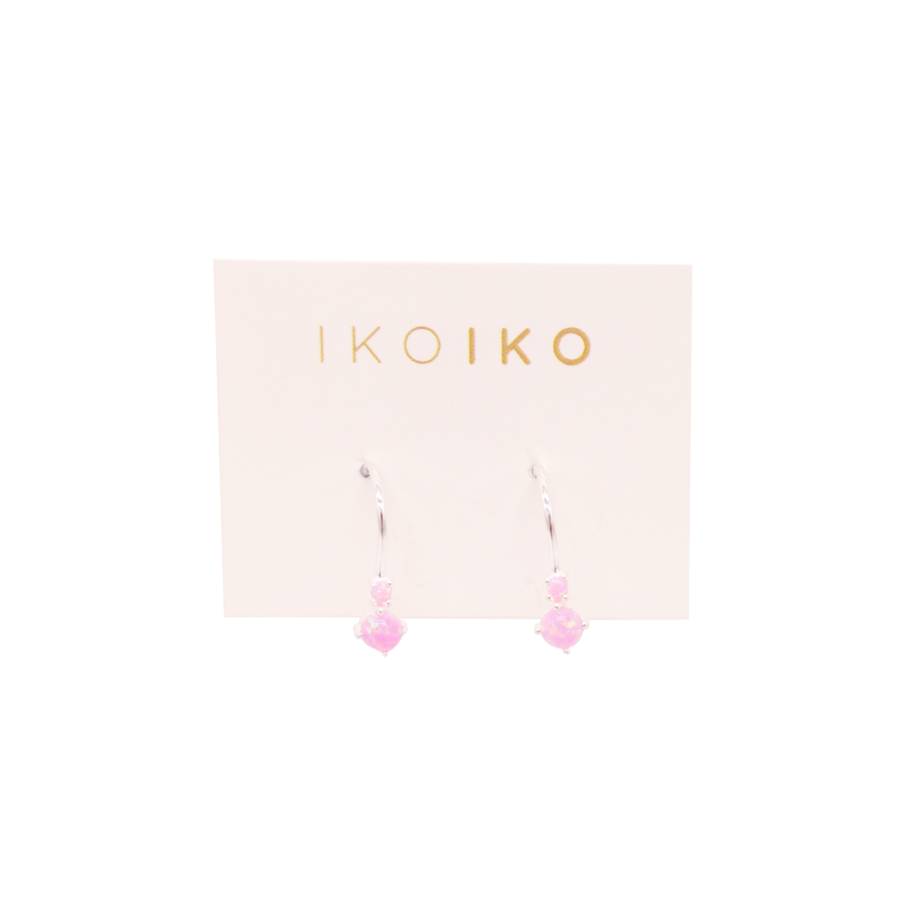 Iko Iko Earrings Duo Pink Opalite on Hook Silver