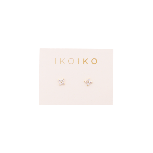 Iko Iko Studs Four Petal Flower Clear CZs Gold