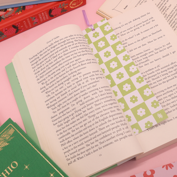 Iko Iko Double Sided Bookmark Flower Check Pink/Lime