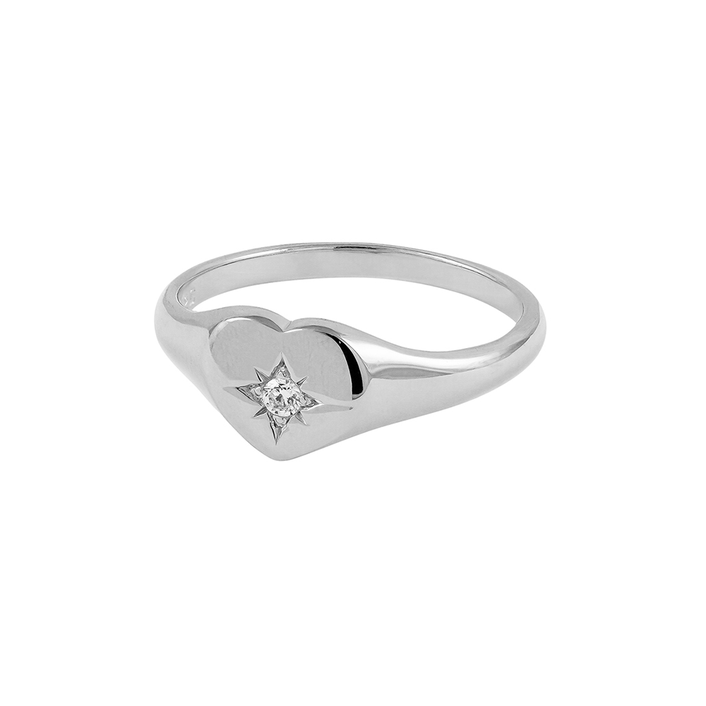 Iko Iko Ring Signet Heart with Sparkly CZ Silver