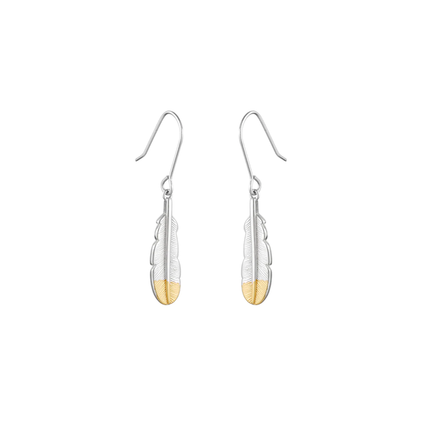Little Taonga Earrings Huia Feather Silver with Gold Tip