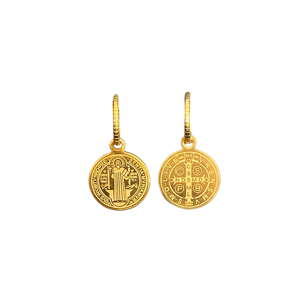 Lindi Kingi Earrings Saint Circle Engraved Sleepers Gold