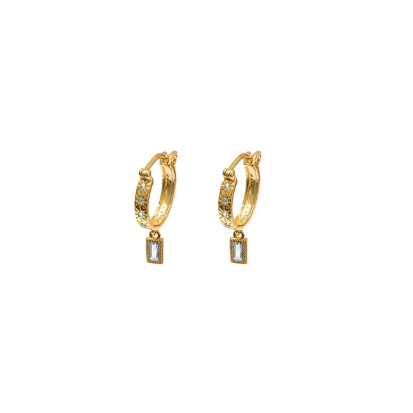 Iko Iko Earrings Mini Hoops CZ Starbursts with Hanging CZ Gold