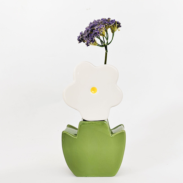 Alice Flower Double Vase White and Green