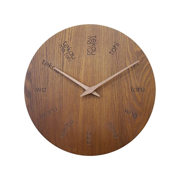 Moana Road Te Reo Wooden Clock Walnut