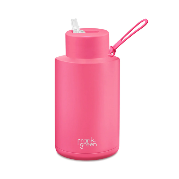Frank Green Ceramic Reusable Bottle with Straw Lid & Strap 68oz Neon Pink