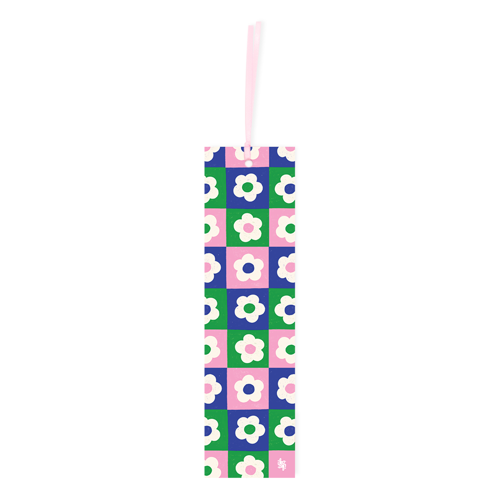 Iko Iko Double Sided Bookmark Flower Check Green/Blue/Pink