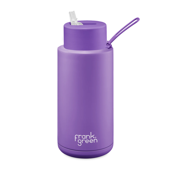 Frank Green Ceramic Reusable Bottle with Straw Lid & Strap 34oz Cosmic Purple