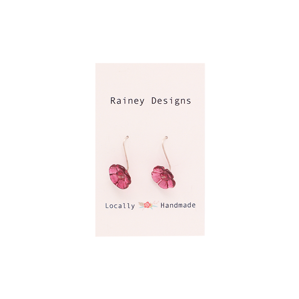 Rainey Designs Glass Floral Drop Earrings Cranberry Pink