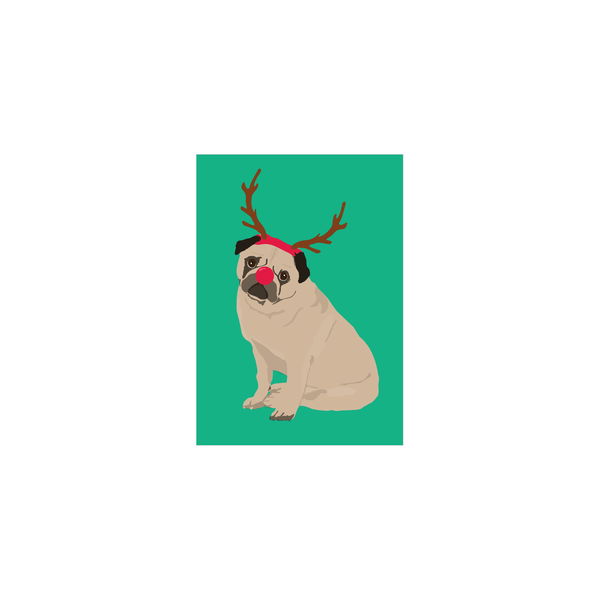 Iko Iko Mini Christmas Card Rudolf Pug