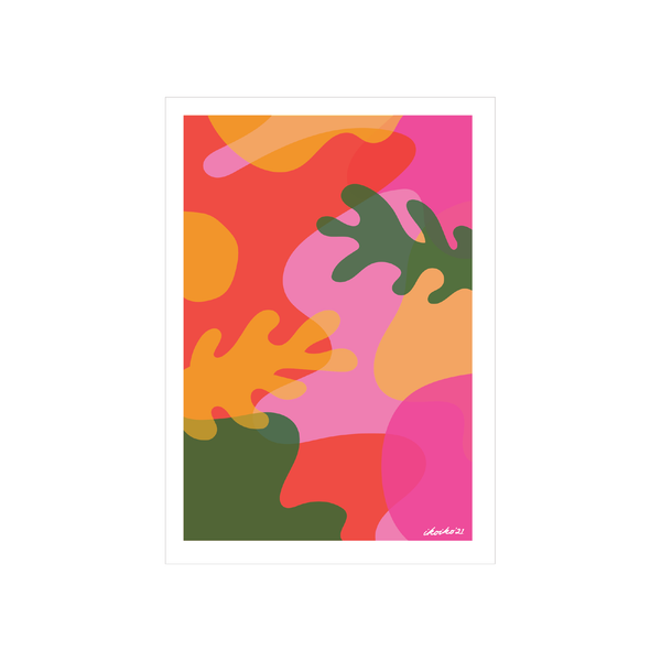 Iko Iko A4 Art Print Abstract Reef Green and Pink