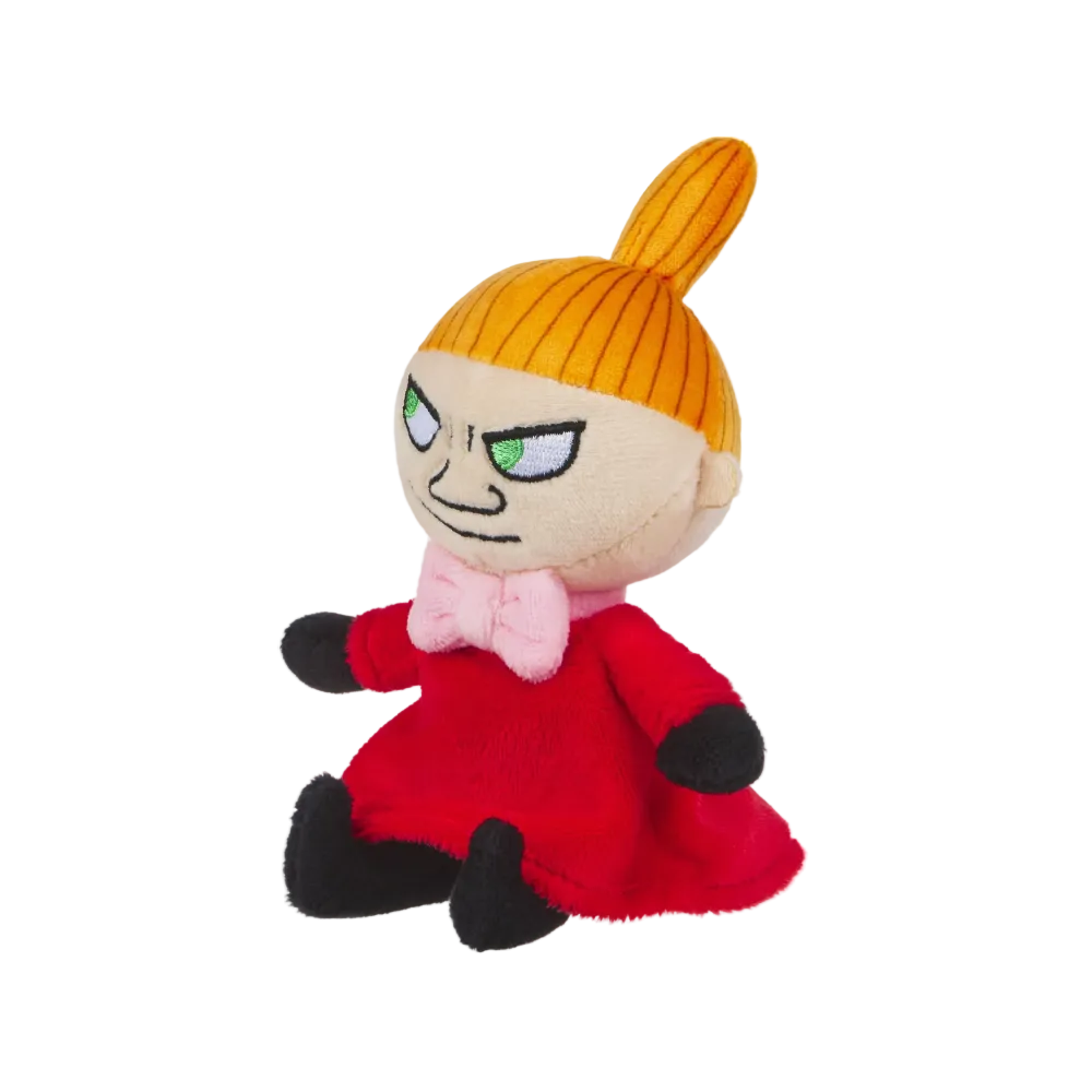 Plush toy with orange hair and red dress on a white background