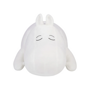 A white plush toy shaped like a round, sleeping character with small ears on its head and simple black embroidered eyes, shown against a plain white background.