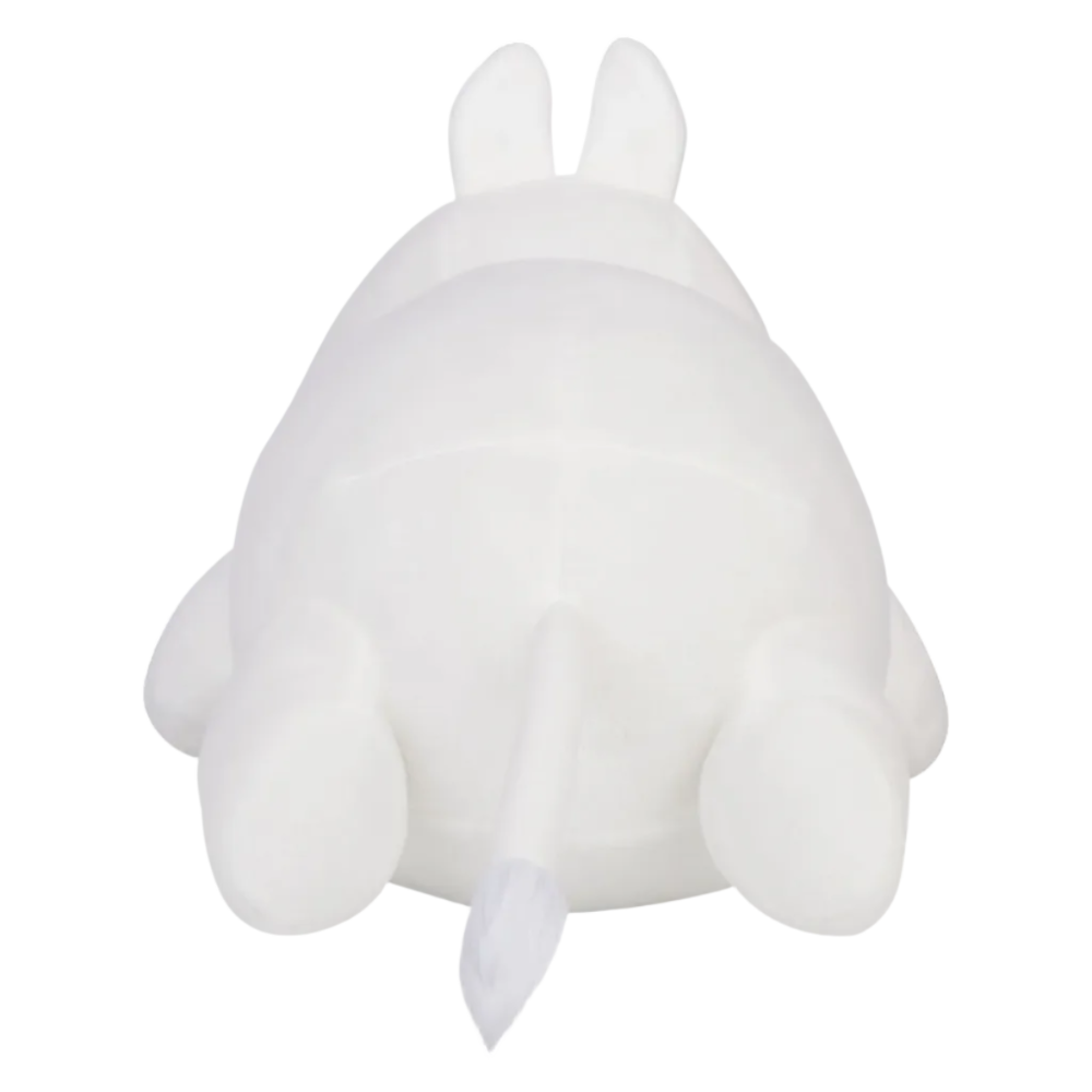 A white plush toy shaped like a rabbit or bunny, shown from the back on a plain white background.