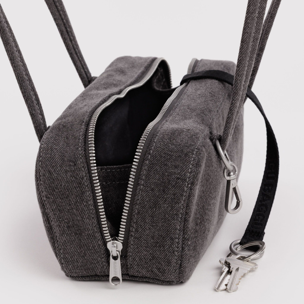 Baggu Small Denim Bowler Bag Washed Black Denim