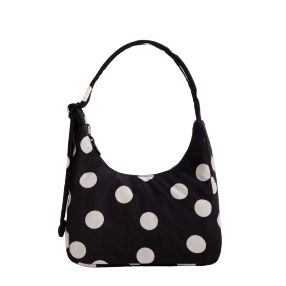 Baggu Mini Nylon Shoulder Bag Black and Cream Polka Dot