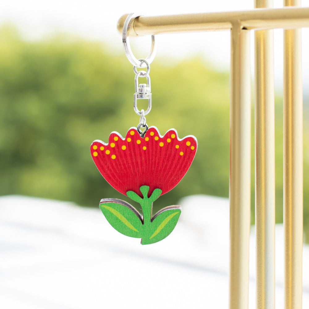 100% NZ Wooden Keyring Pōhutukawa