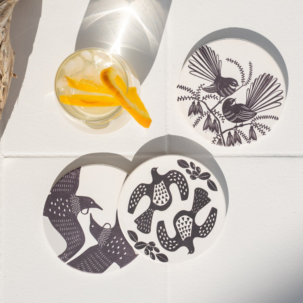 100% NZ  Ceramic Coaster Linocut Kereru
