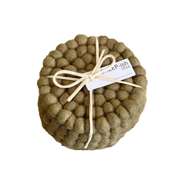 Felt Ball Coasters Set of 4 Olive