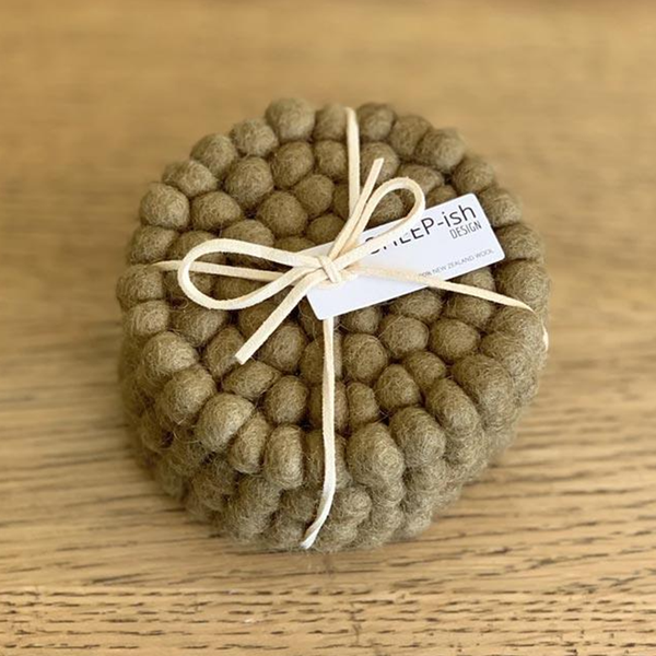 Felt Ball Coasters Set of 4 Olive