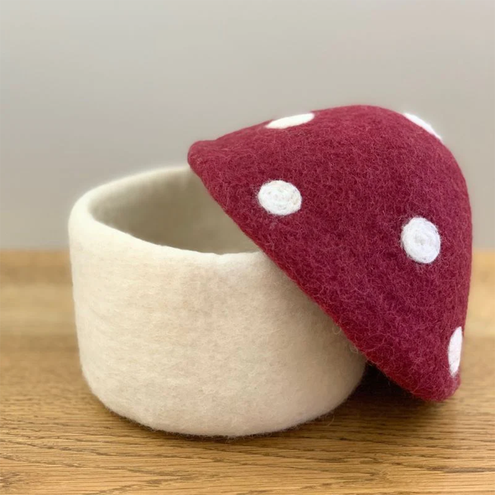 Sheep-ish Felt Toadstool Basket with Lid Small Mulberry