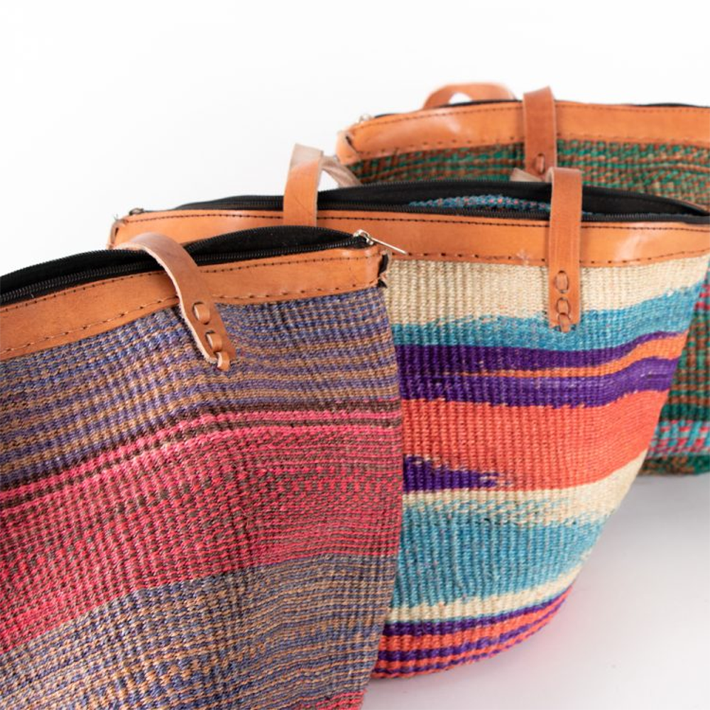 Sisal Woven Bag with Leather Handles Assorted