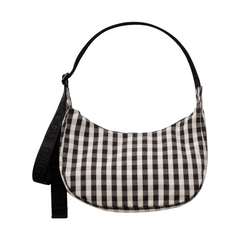 Baggu Medium Nylon Crescent Bag Black and Cream Gingham