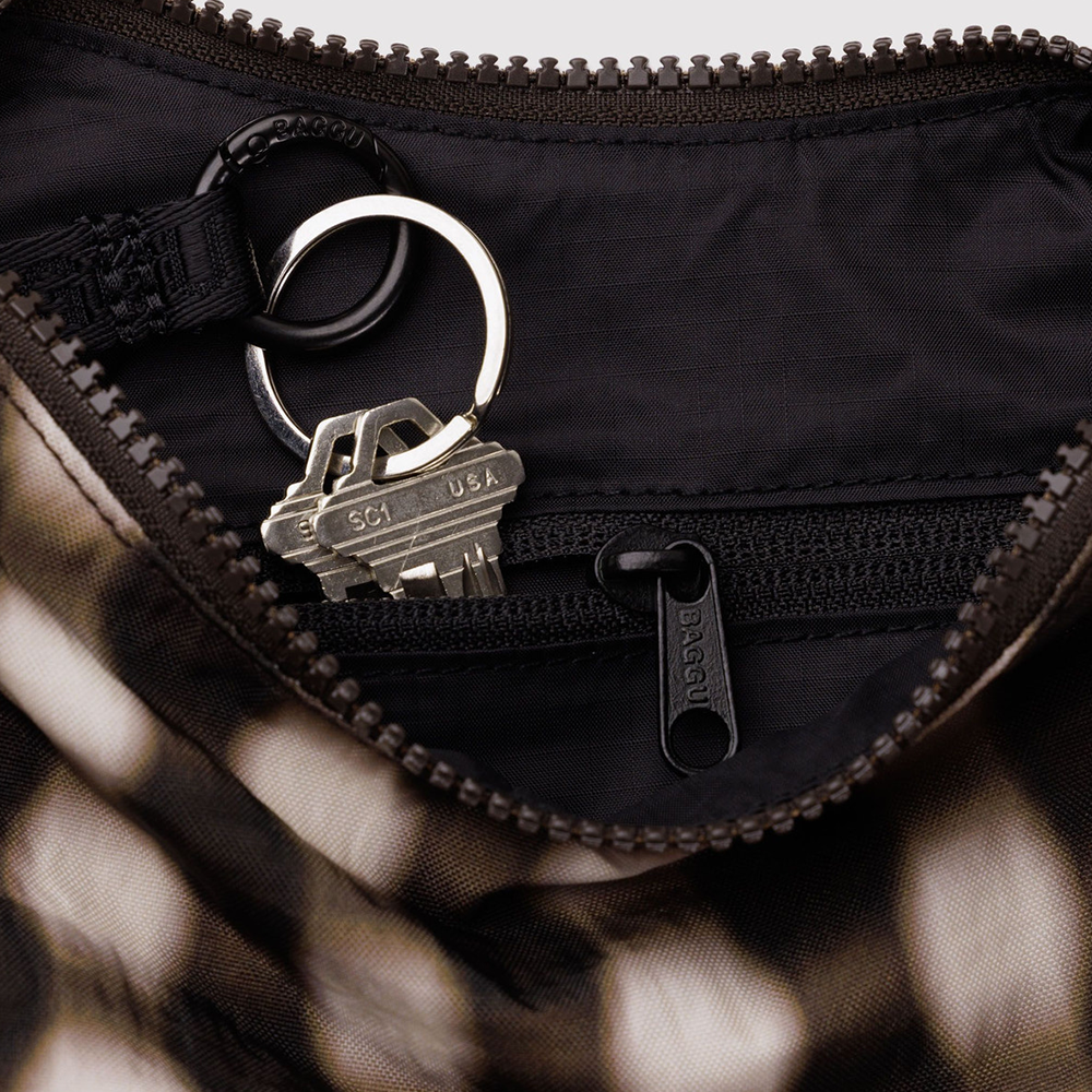 Baggu Small Nylon Crescent Bag Blurred Gingham Brown