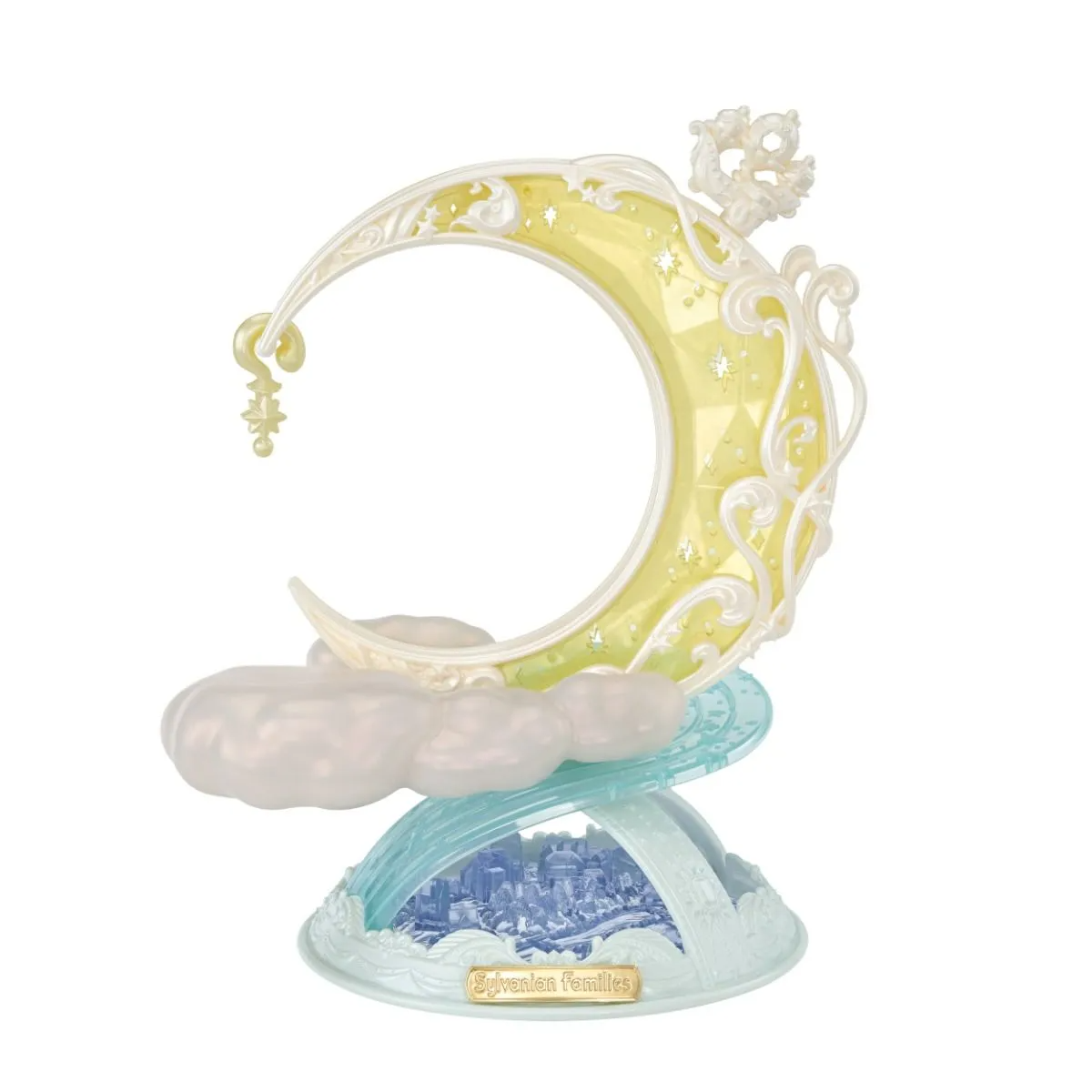 Decorative moon and cloud figurine with intricate design on a white background
