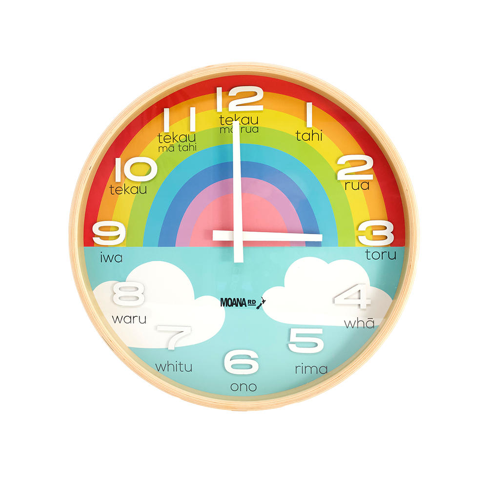 Moana Road Te Reo Māori Clock Large Rainbow