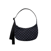 Baggu Small Nylon Crescent Bag Black and Sky Blue Micro Dot