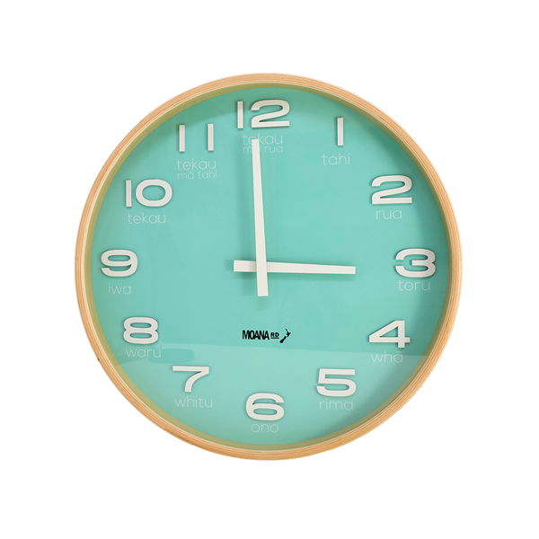 Moana Road Te Reo Māori Clock Large Teal