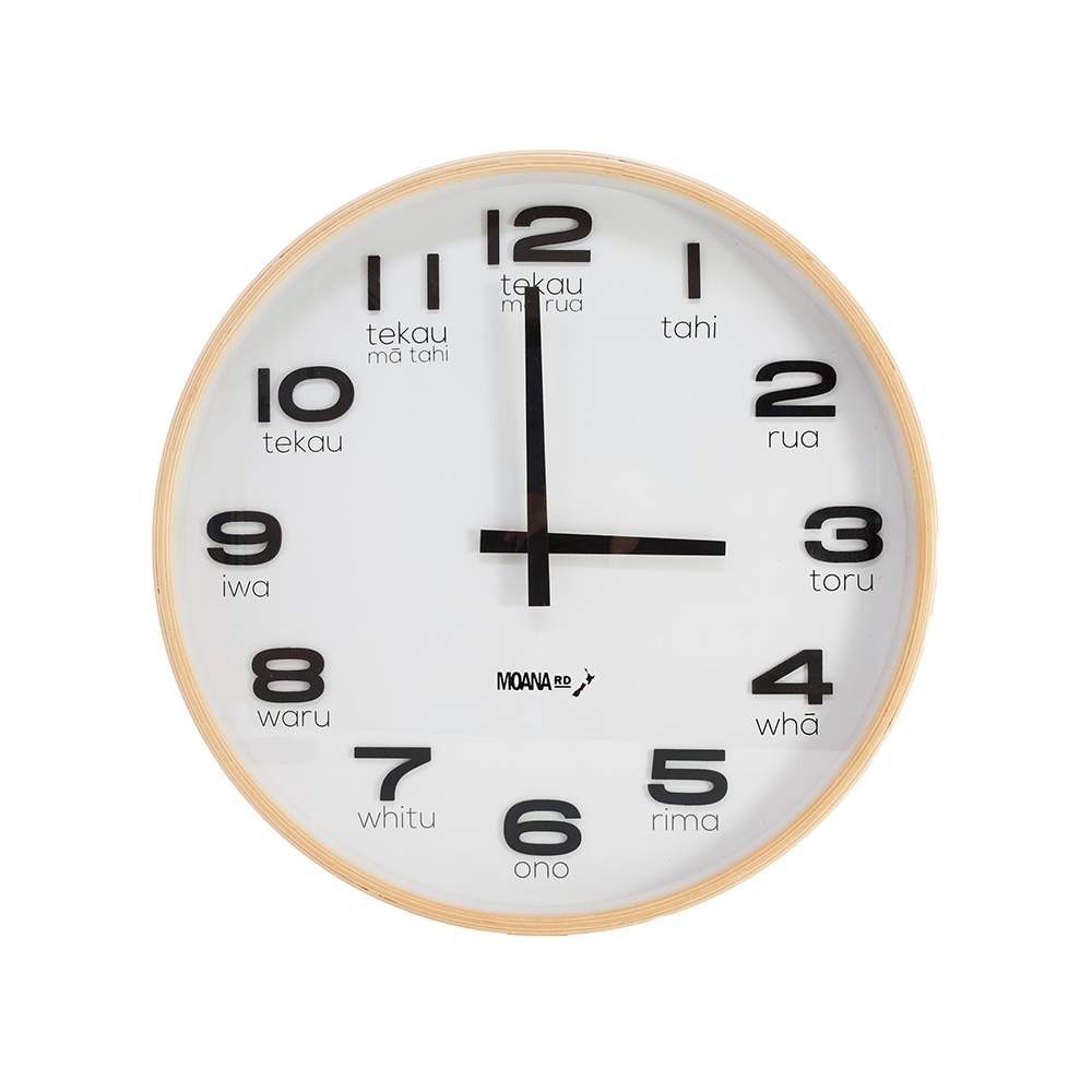 Moana Road Te Reo Māori Clock Large White