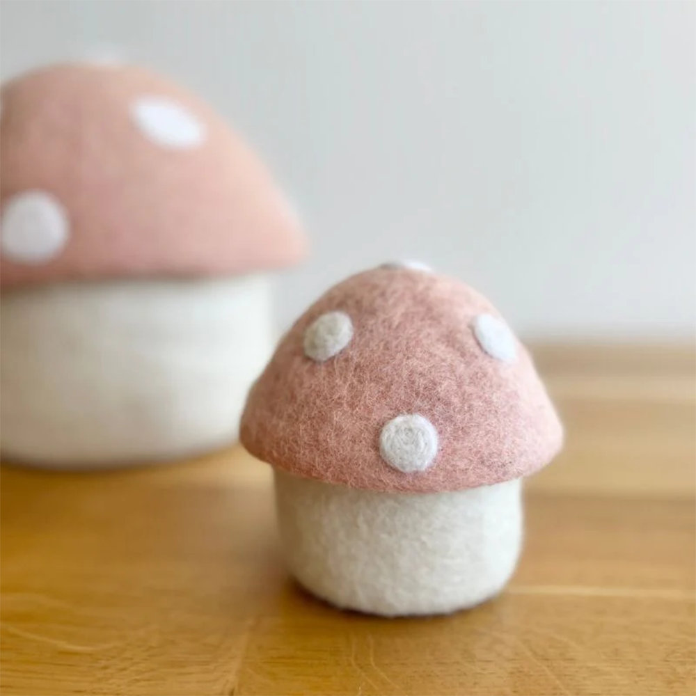 Felt Toadstool Basket with Lid Large Blush