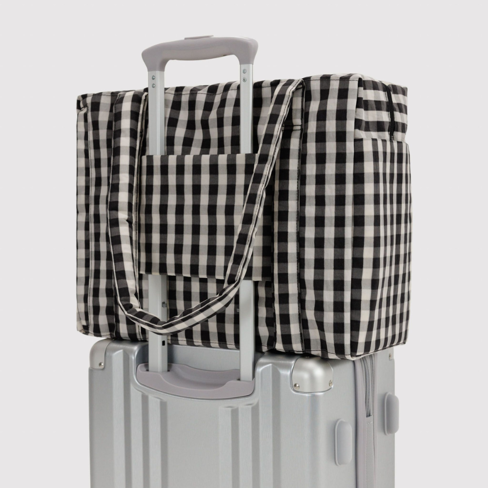 Baggu Small Cloud Carry-On Bag Black and Cream Gingham