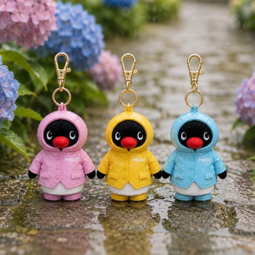Pingu Raincoat Plush Keychain Blue