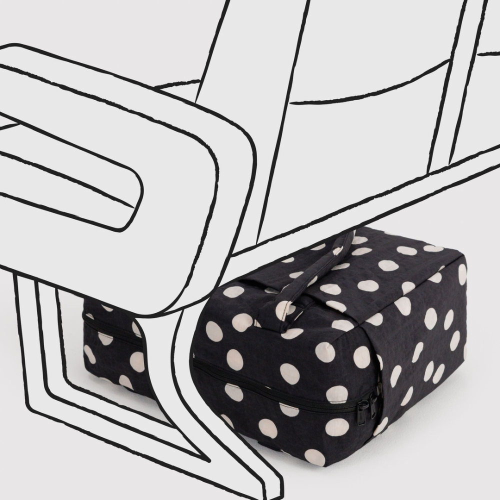 Baggu Small Cloud Carry-On Bag Black and Cream Polka Dot