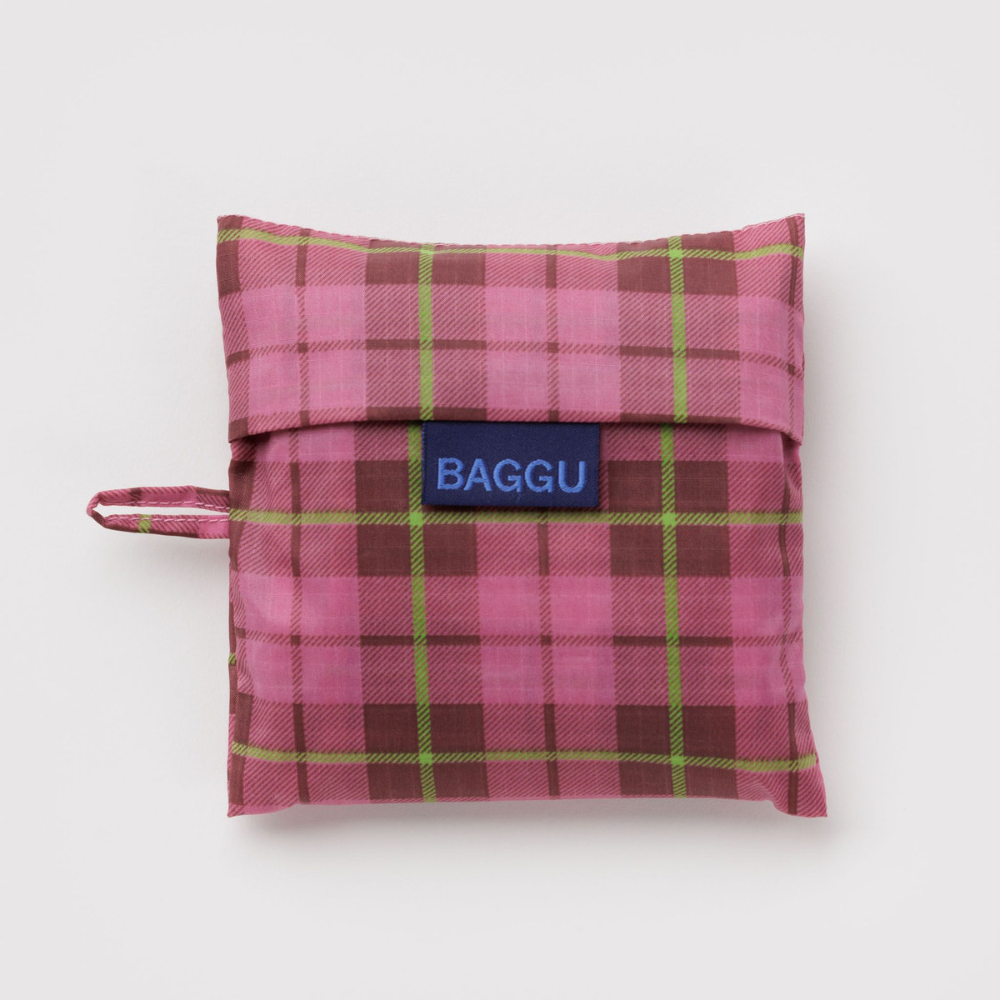 Baggu Standard Reusable Bag Azalea Pink Tartan