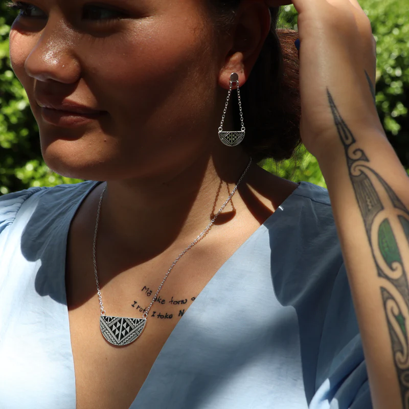 Little taonga Niho Breast Plate Earrings Silver