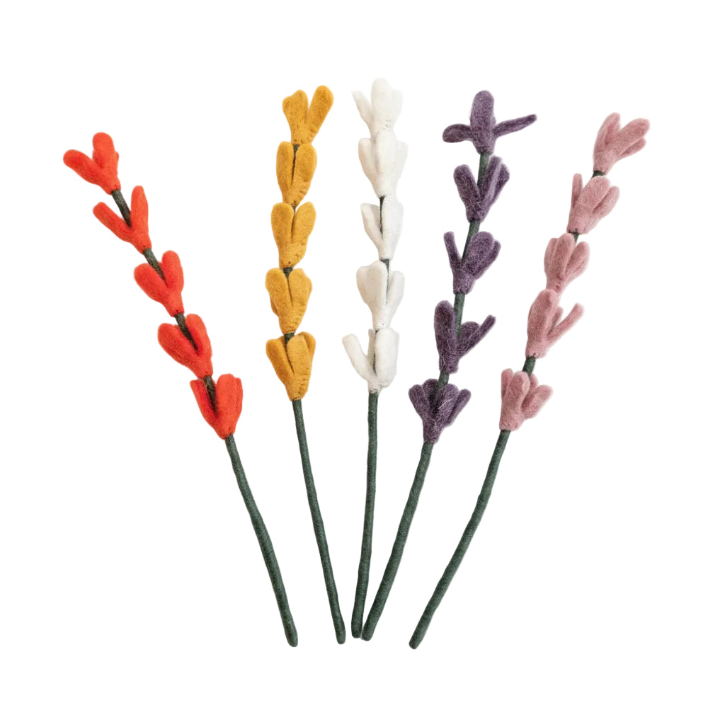 Set of colorful flower stems 100% Wool Felt