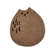A brown felt bear-shaped coasterwith black embroidered eyes, nose, and whiskers, displayed on a clean white background.