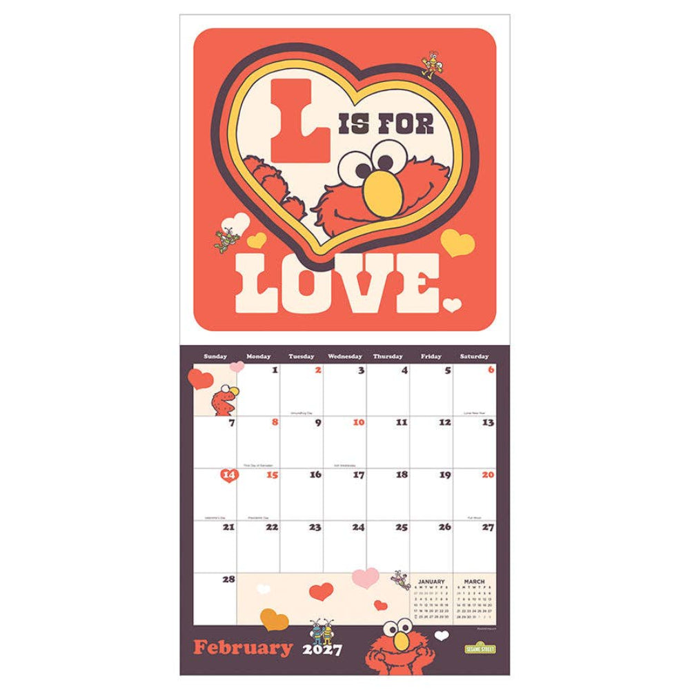 Calendar with Elmo design featuring the letter 'L' for love on a white background
