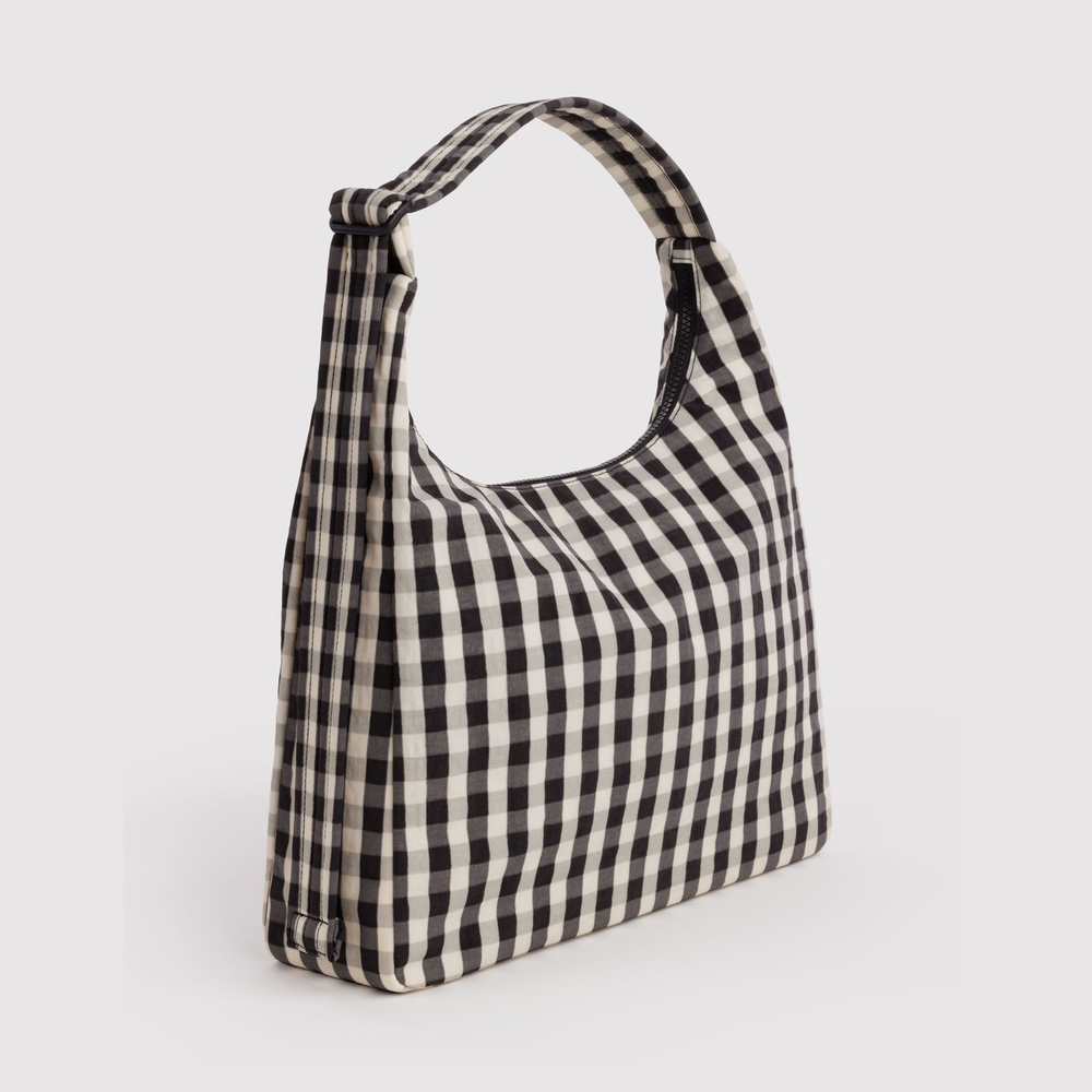 Baggu Nylon Shoulder Bag Black and Cream Gingham