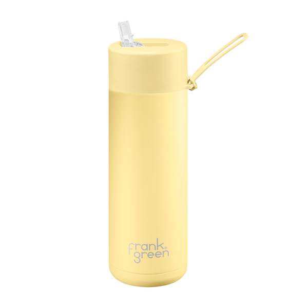 Frank Green Reusable Bottle with Straw Lid & Strap 20oz Buttermilk