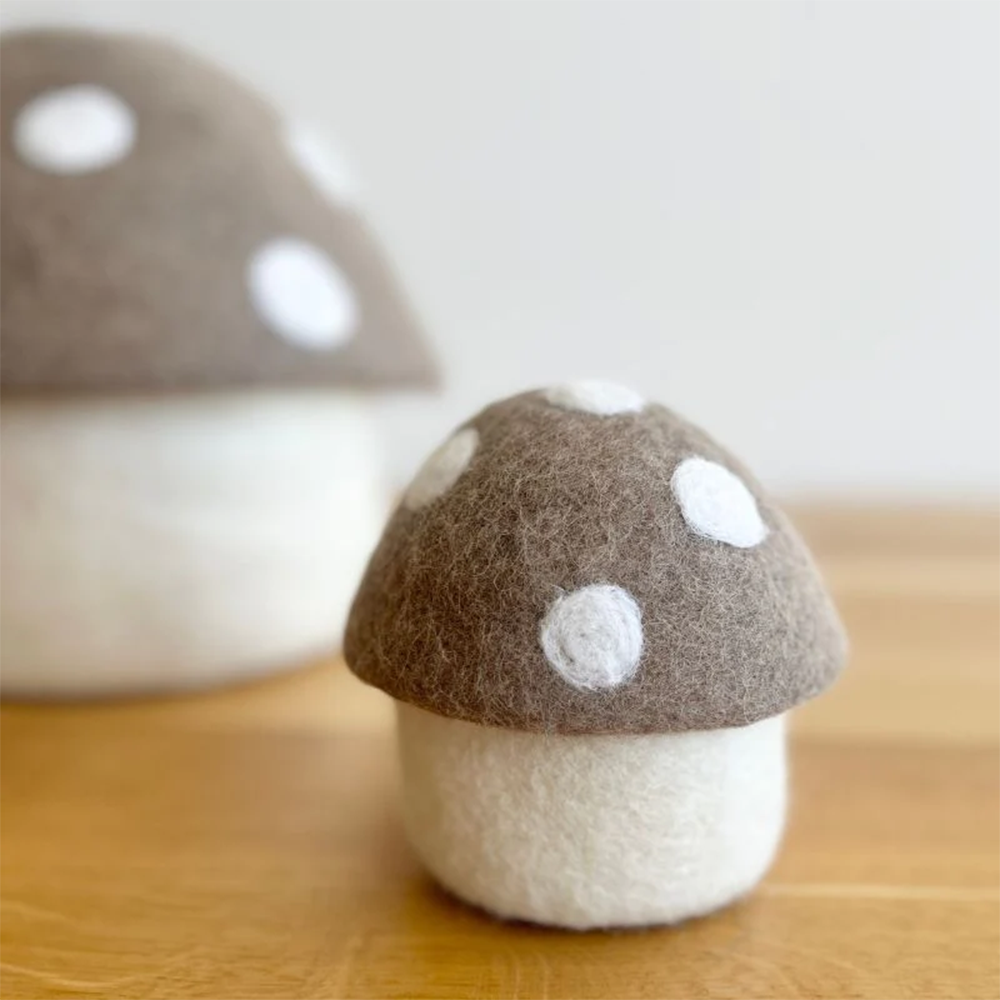 Sheep-ish Felt Toadstool Basket with Lid Large Fawn