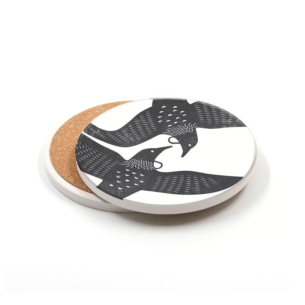 100% NZ Ceramic Coaster Linocut Tui