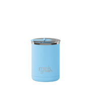 Blue tumbler with silver lid on a white background, featuring the brand 'Frank Green'.