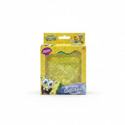 A retail display and individual pack shots of SpongeBob SquarePants Jelly Pets, showing red Patrick Star-shaped jellyfish and green/amber square jellyfish inside yellow packaging.