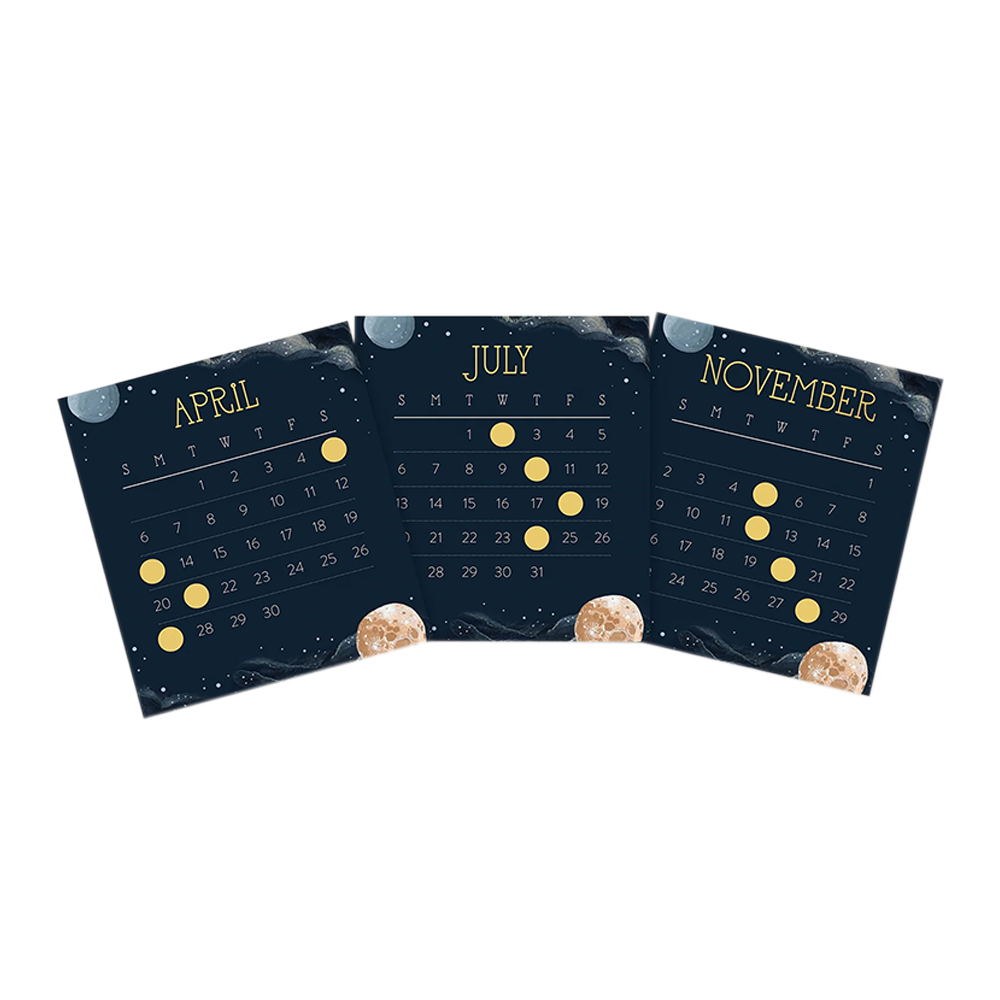 Orange Circle 2025 Desk Calendar Moon Phases