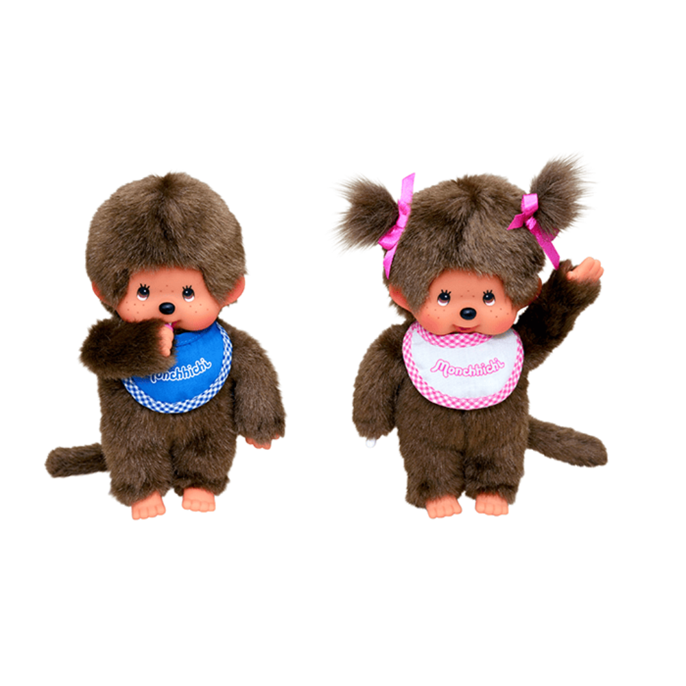 Monchhichi 20cm Pig Tail Girl White Bib